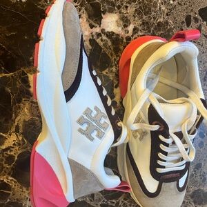 Tory Burch Lucky Trainers. Size 8.5. Wore a few times. Kitten nibbled on strap.